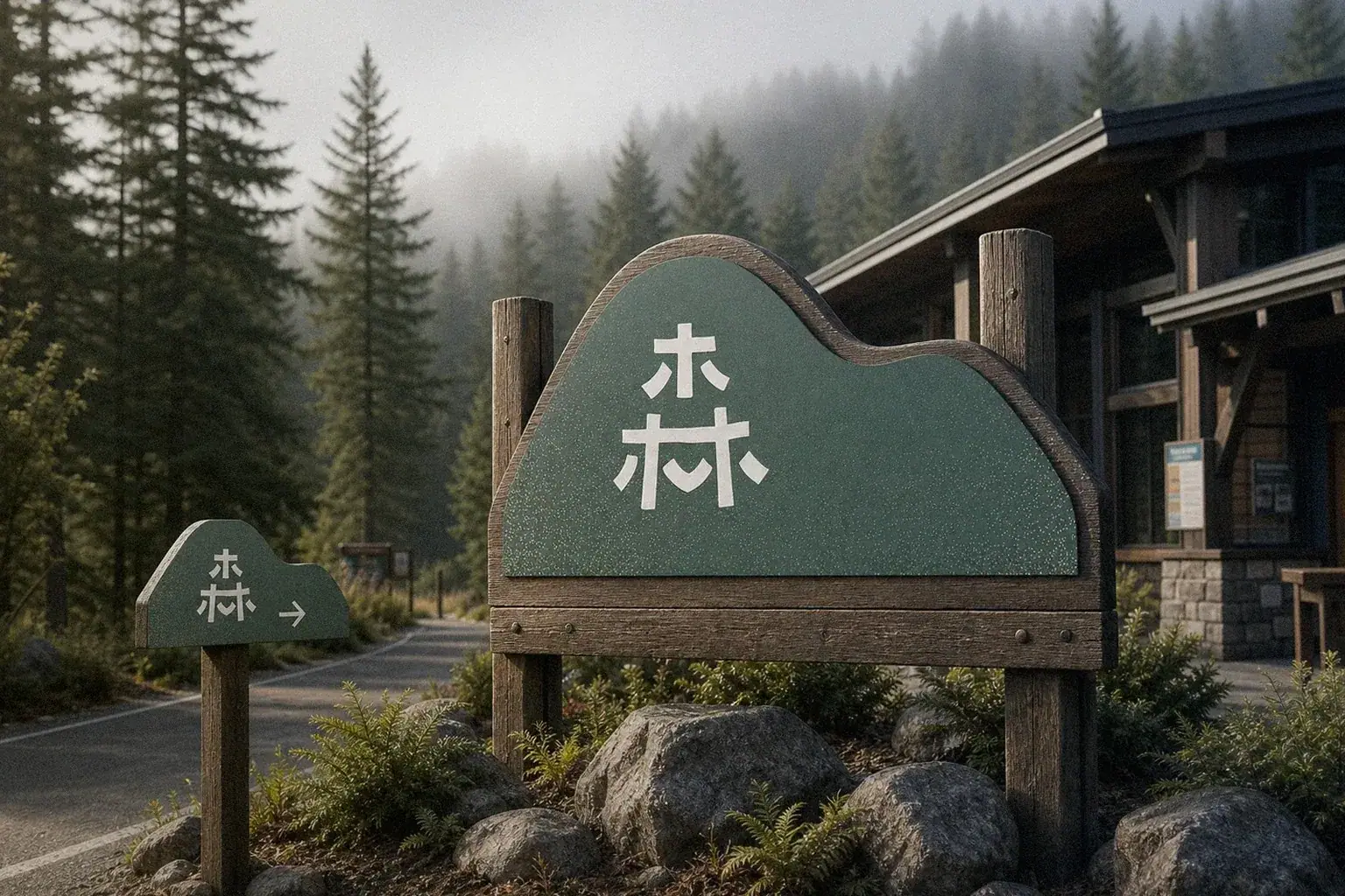藤枝國家森林遊樂區入口意象木質招牌應用示意|好心地文創