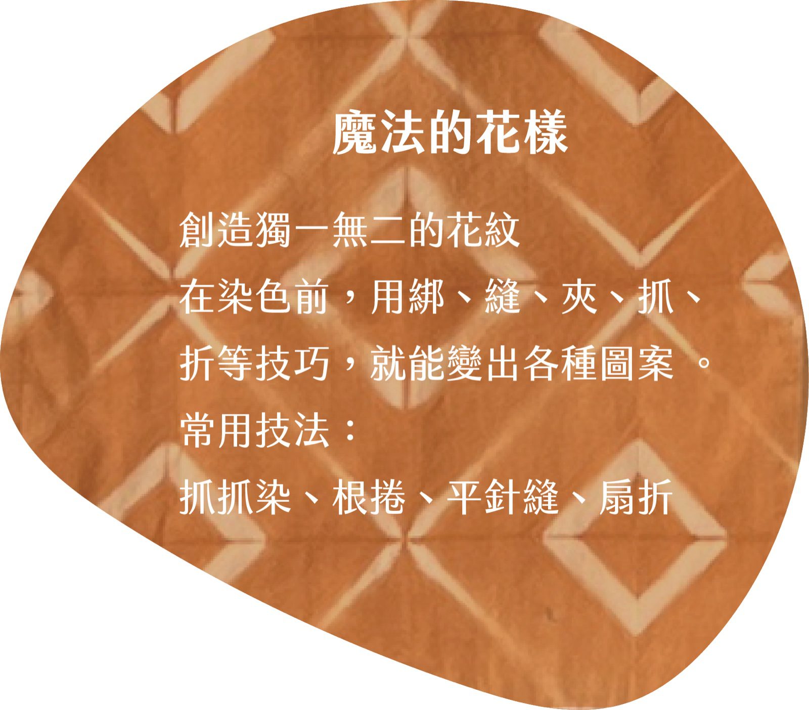 魔法的花樣展示牌設計，扎染紋路實拍照