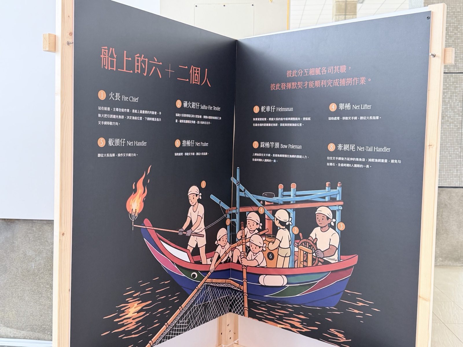 打卡點立體插畫展板《船上的六十二個人》，開展呈現漁船作業場景