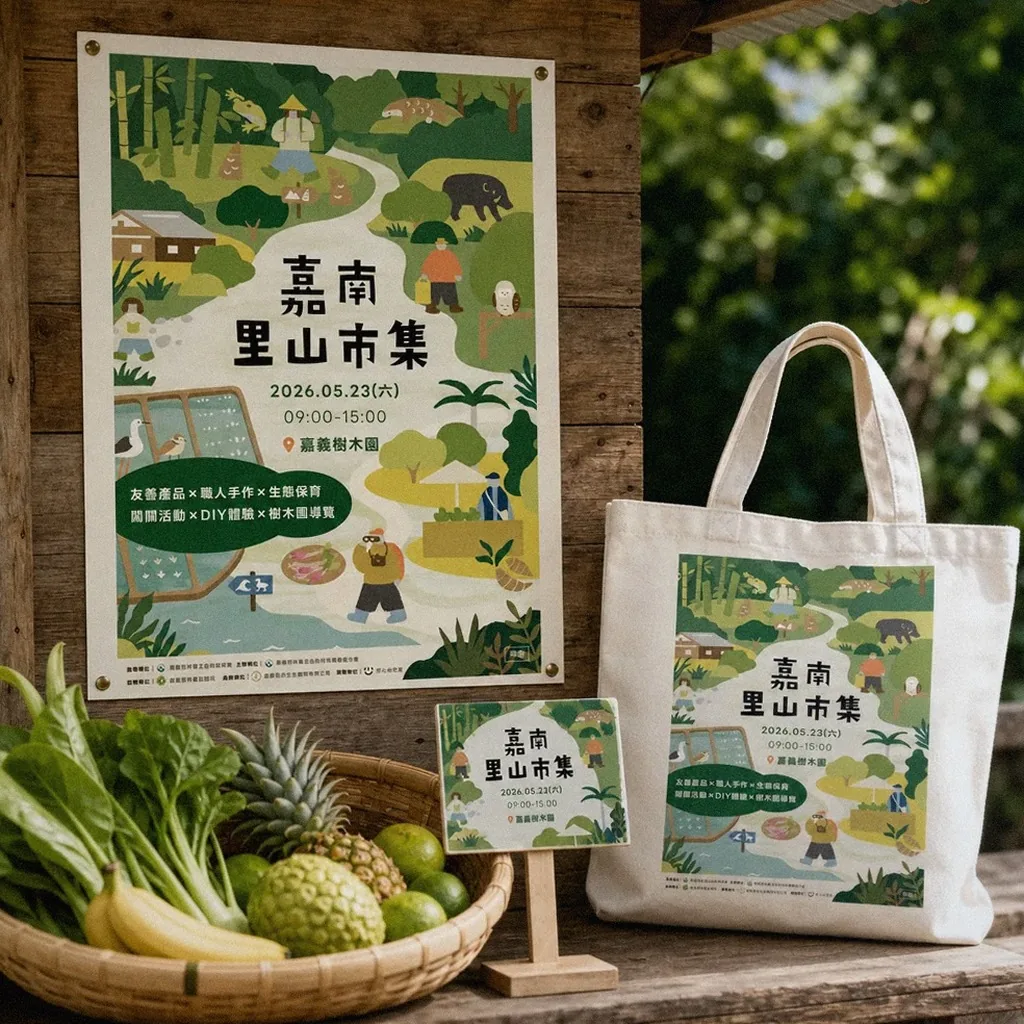 Chiayi Satoyama Market vendor booth collateral applied on site | Howdy Creative
