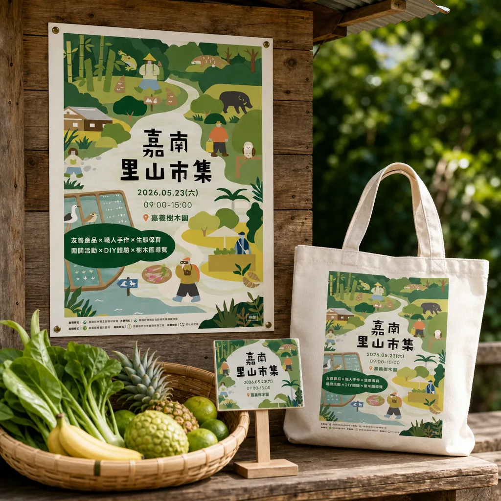 嘉南里山市集 攤位文宣應用示意｜好心地文創