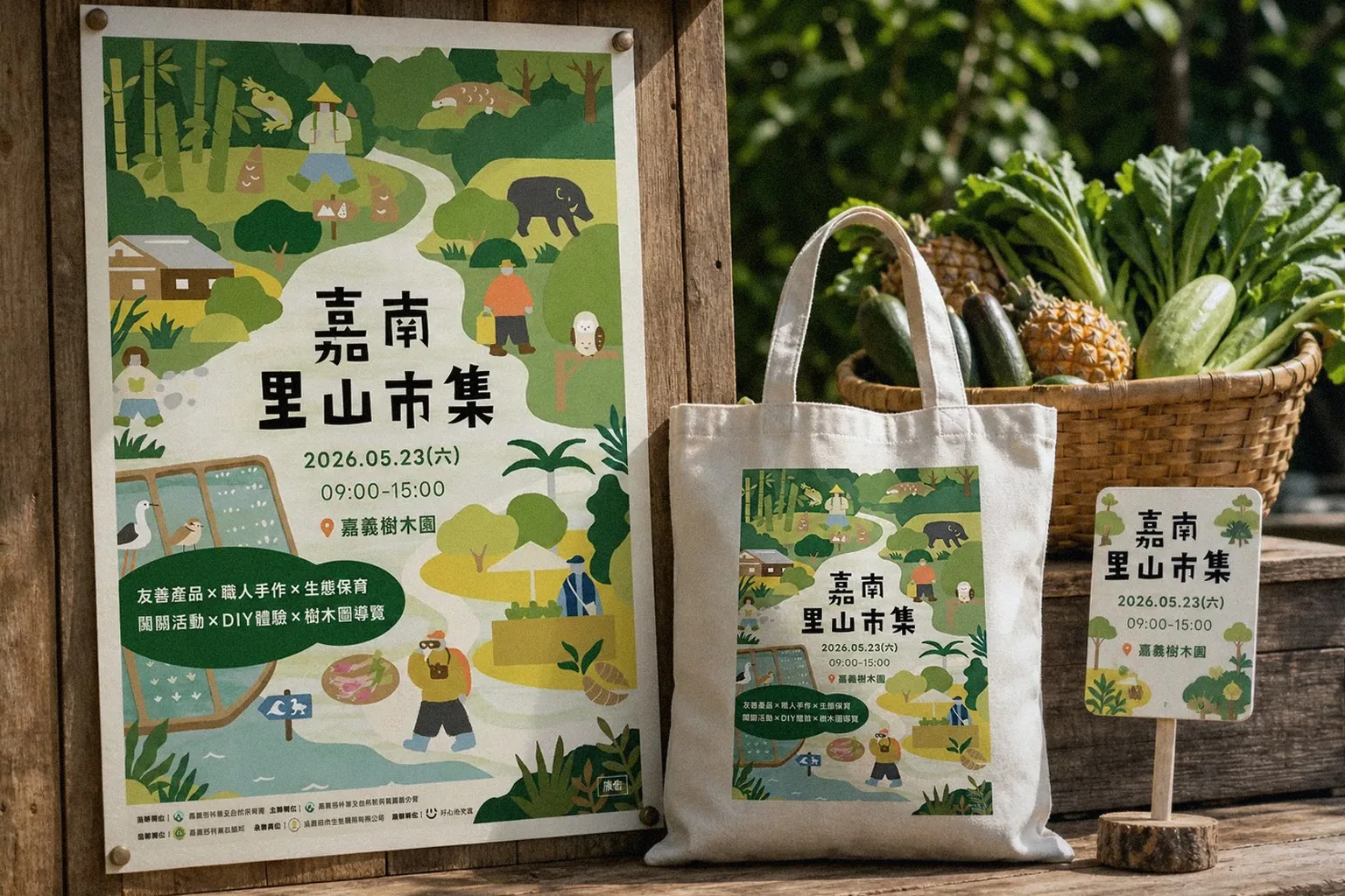 Chiayi Satoyama Market vendor booth collateral applied on site | Howdy Creative