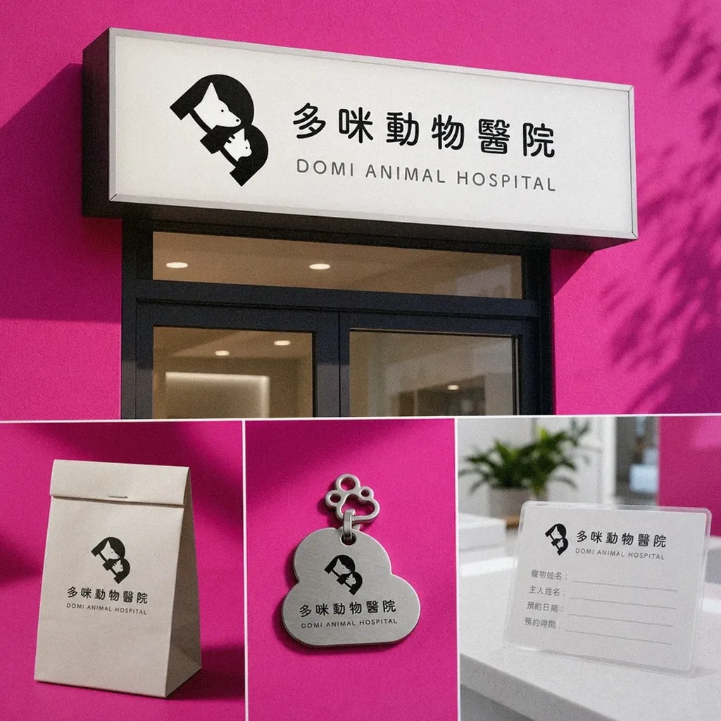 Domi Animal Hospital storefront sign and brand applications | Howdy Creative