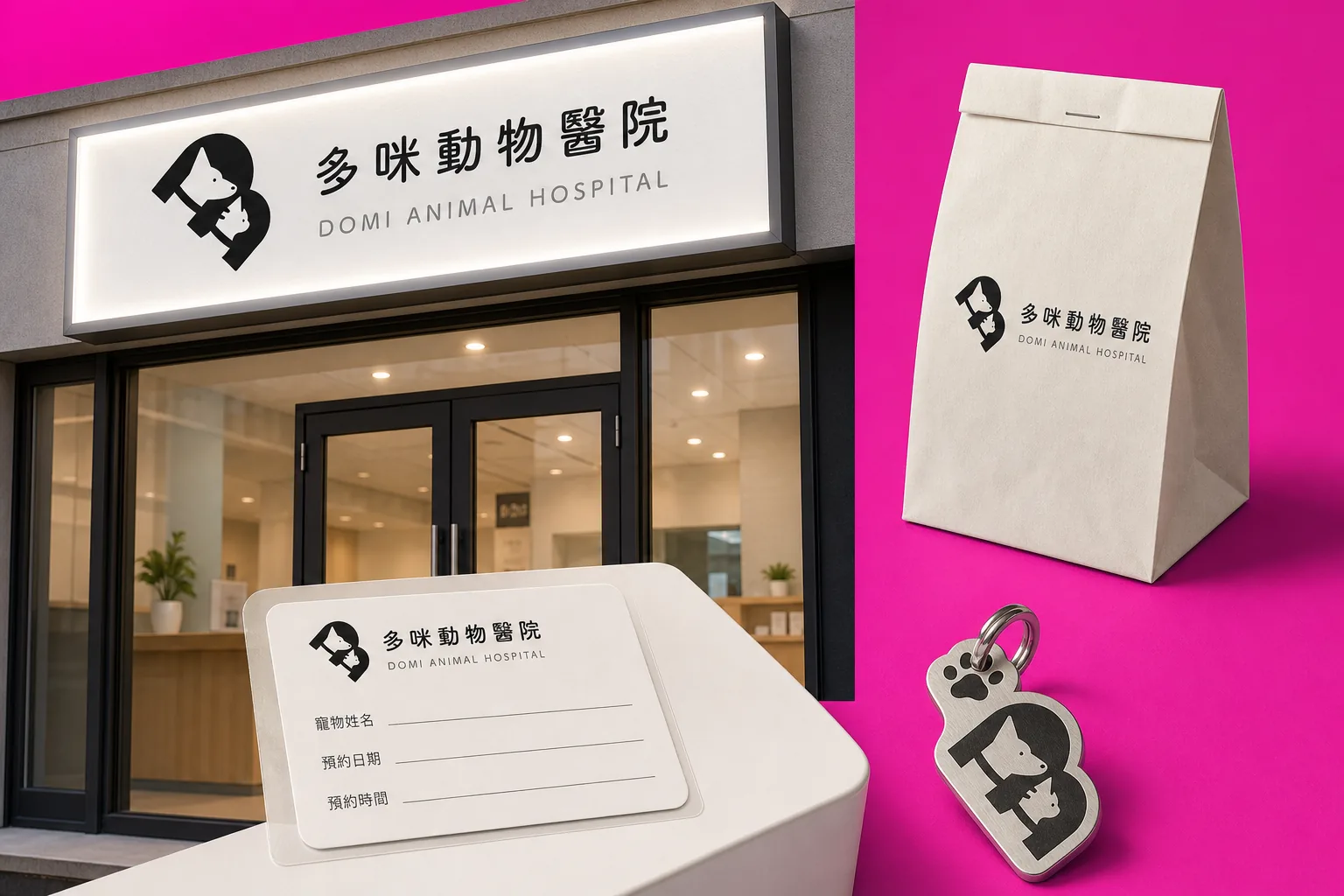 多咪動物醫院 診所招牌與應用示意|好心地文創