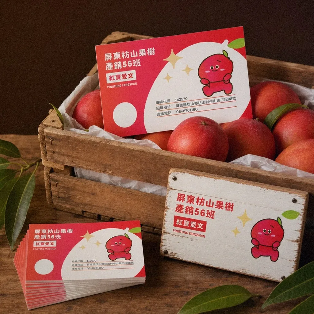 Fangshan Fruit Farmers' Production and Marketing Group No. 56, Red Ruby Irwin card packaging mockup | Howdy Creative
