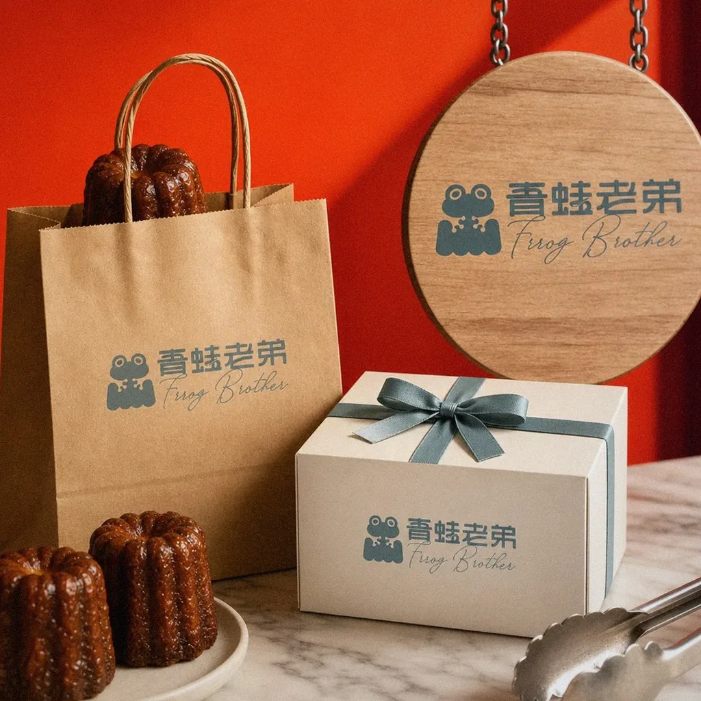 Frog Brother Bakery canelé brand identity applications | Howdy Creative