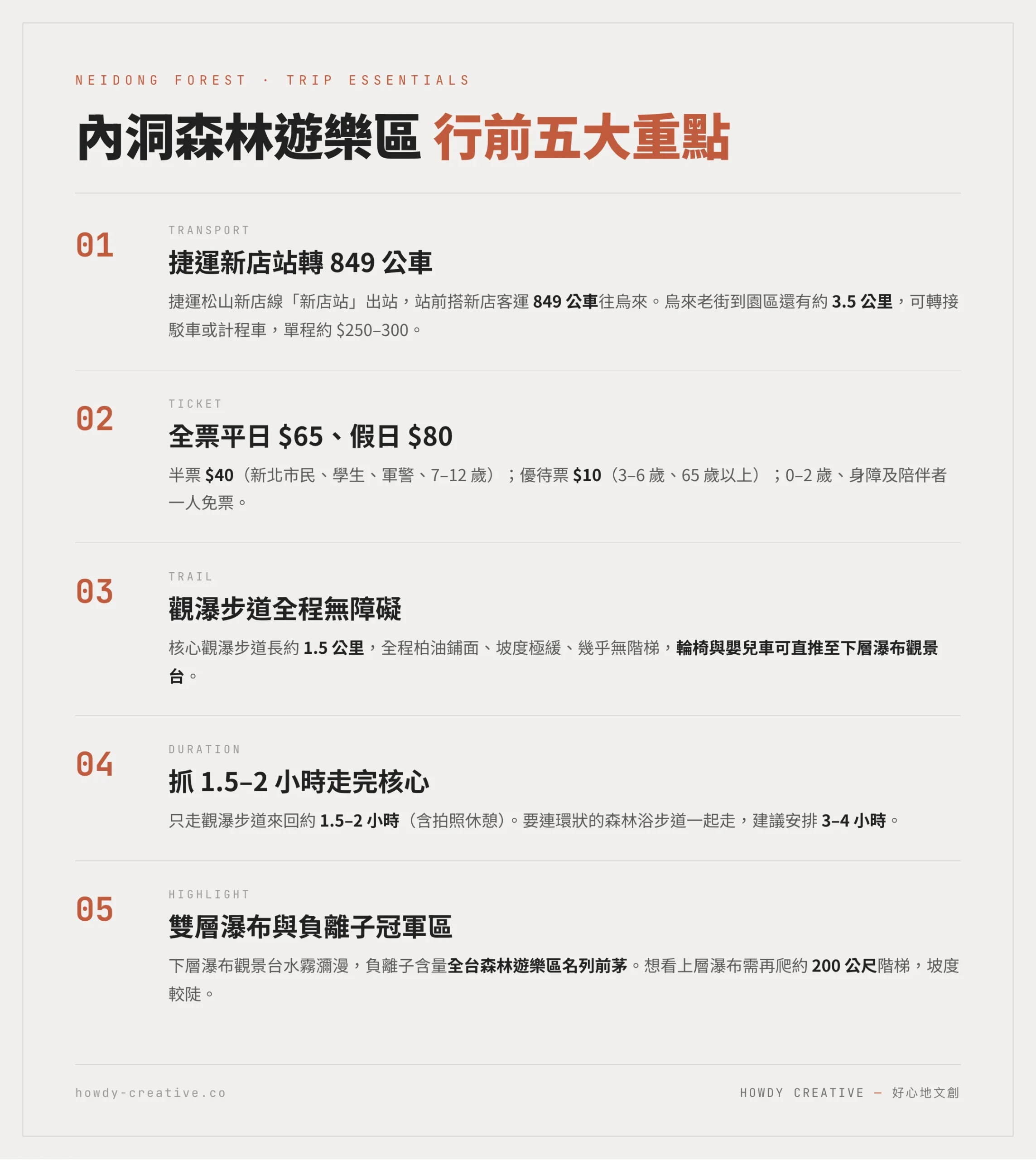 內洞森林遊樂區行前總覽圖:849公車交通、門票價格、無障礙觀瀑步道與建議停留時間
