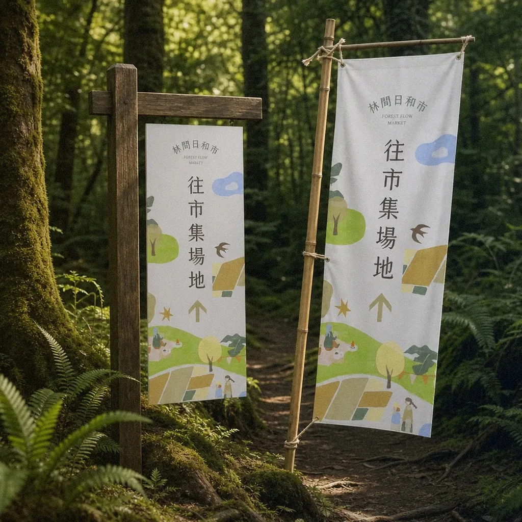 Linhousilin Forest Day Market wayfinding signage in use | Howdy Creative