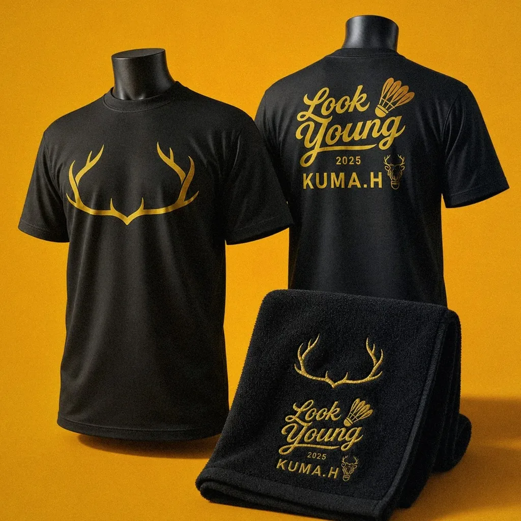 Luyang Badminton Hall antler identity applications: front and back uniforms and sports towel | Howdy Creative