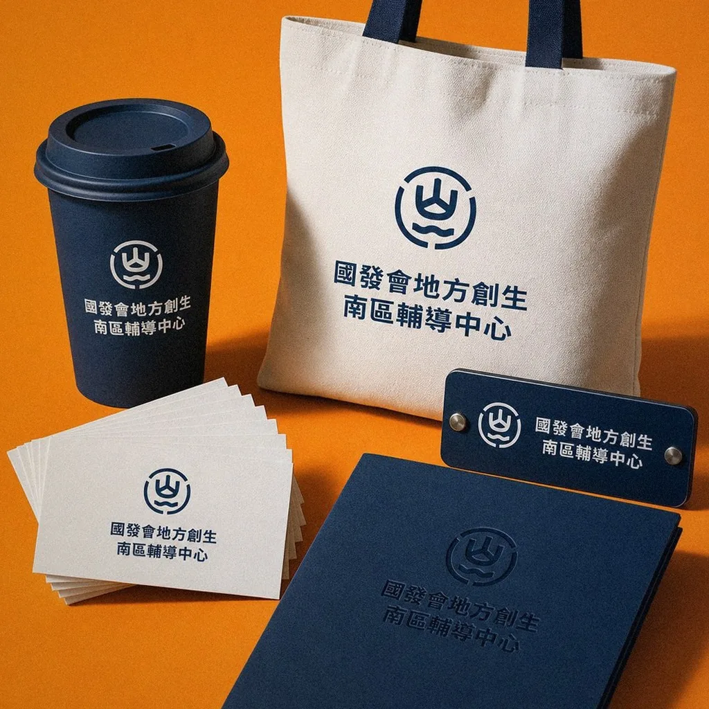 NDC Southern Regional Placemaking Center identity applications on display: tote bag, cup, business card, brochure | Howdy Creative