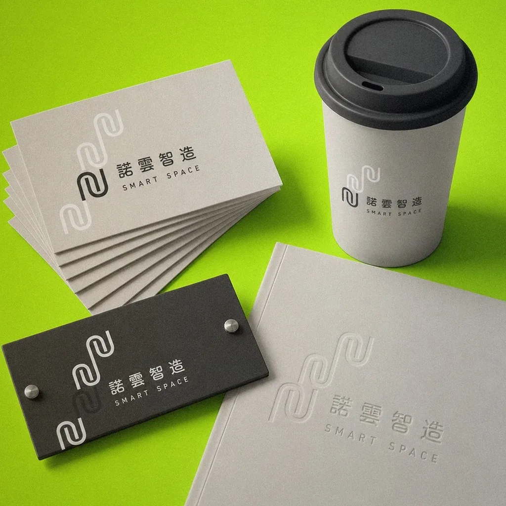 Neuen brand identity applications on display: business card, cup, signage, notebook | Howdy Creative