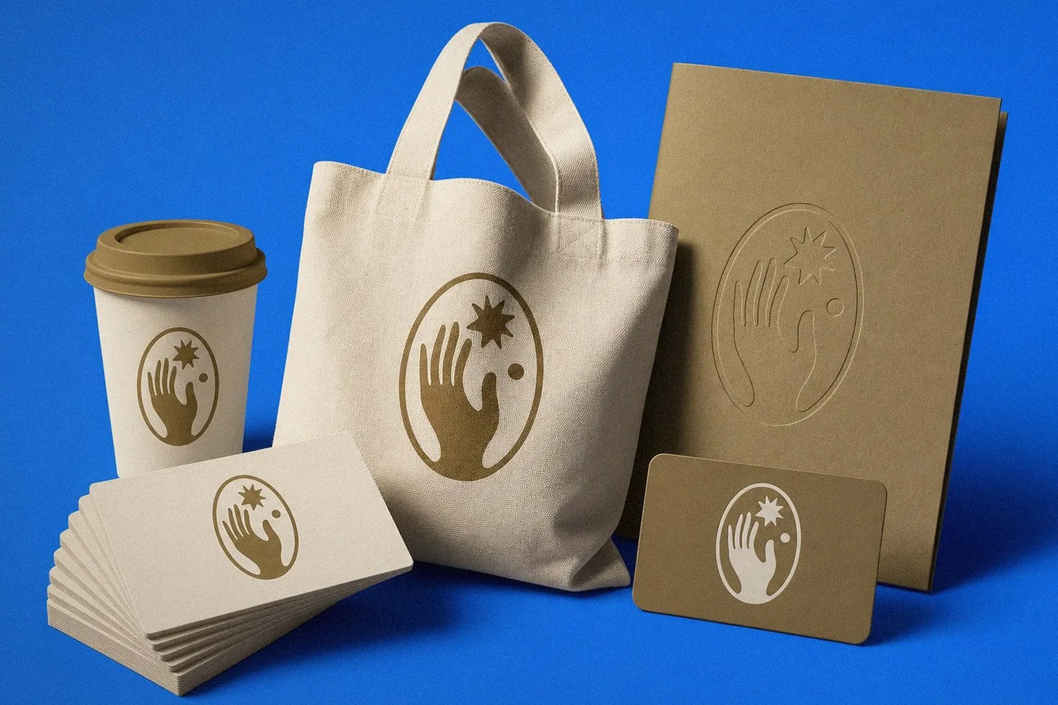 Soul Island Coffee brand identity applications: tote bag, cup, notebook, card | Howdy Creative