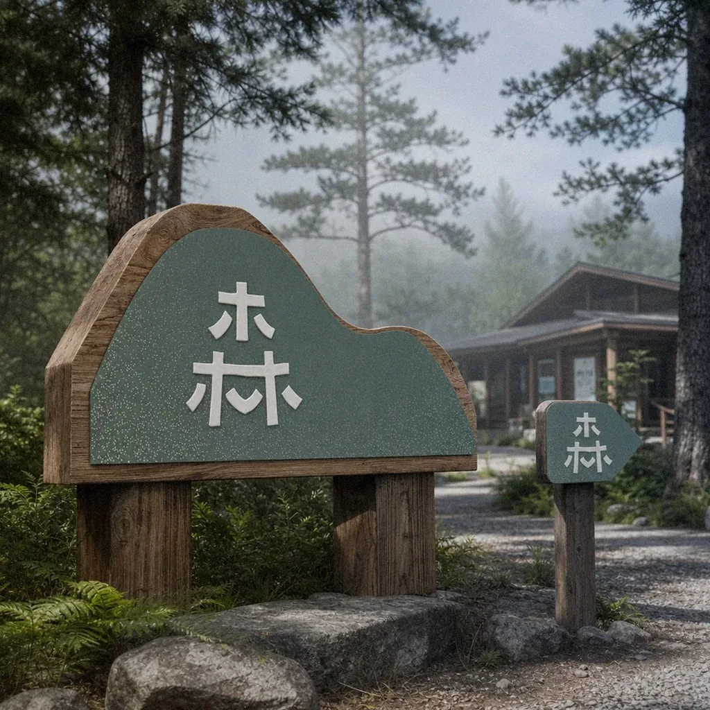 Wood signage application mockup at the entrance of Tengzhih National Forest Recreation Area