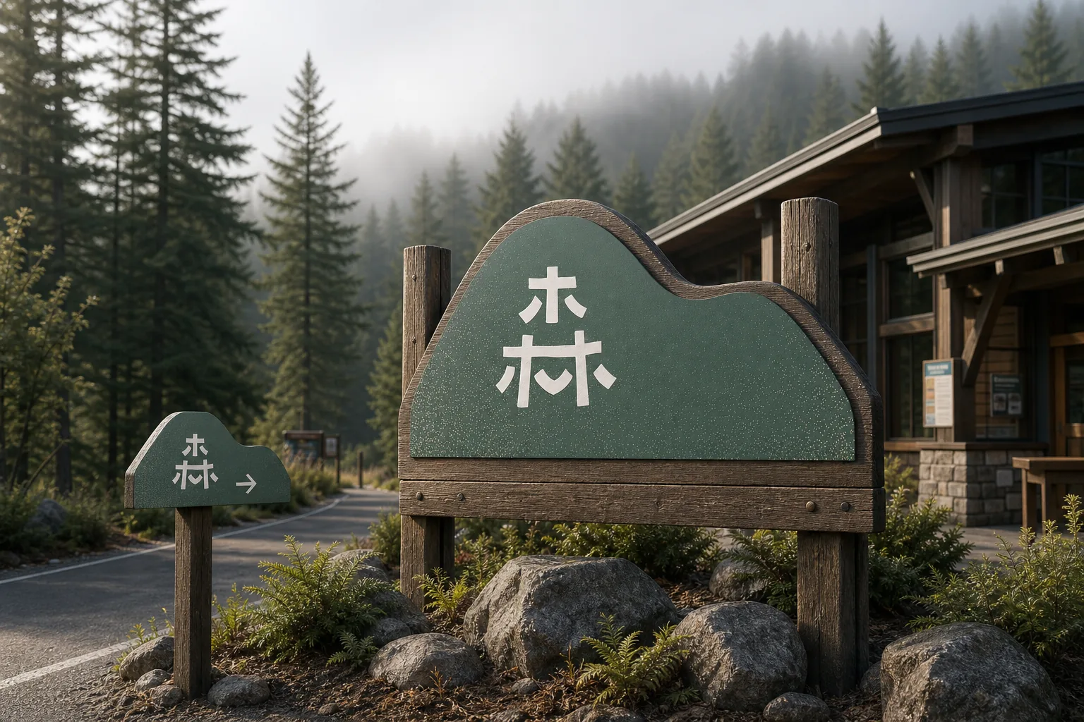 藤枝國家森林遊樂區入口意象木質招牌應用示意｜好心地文創