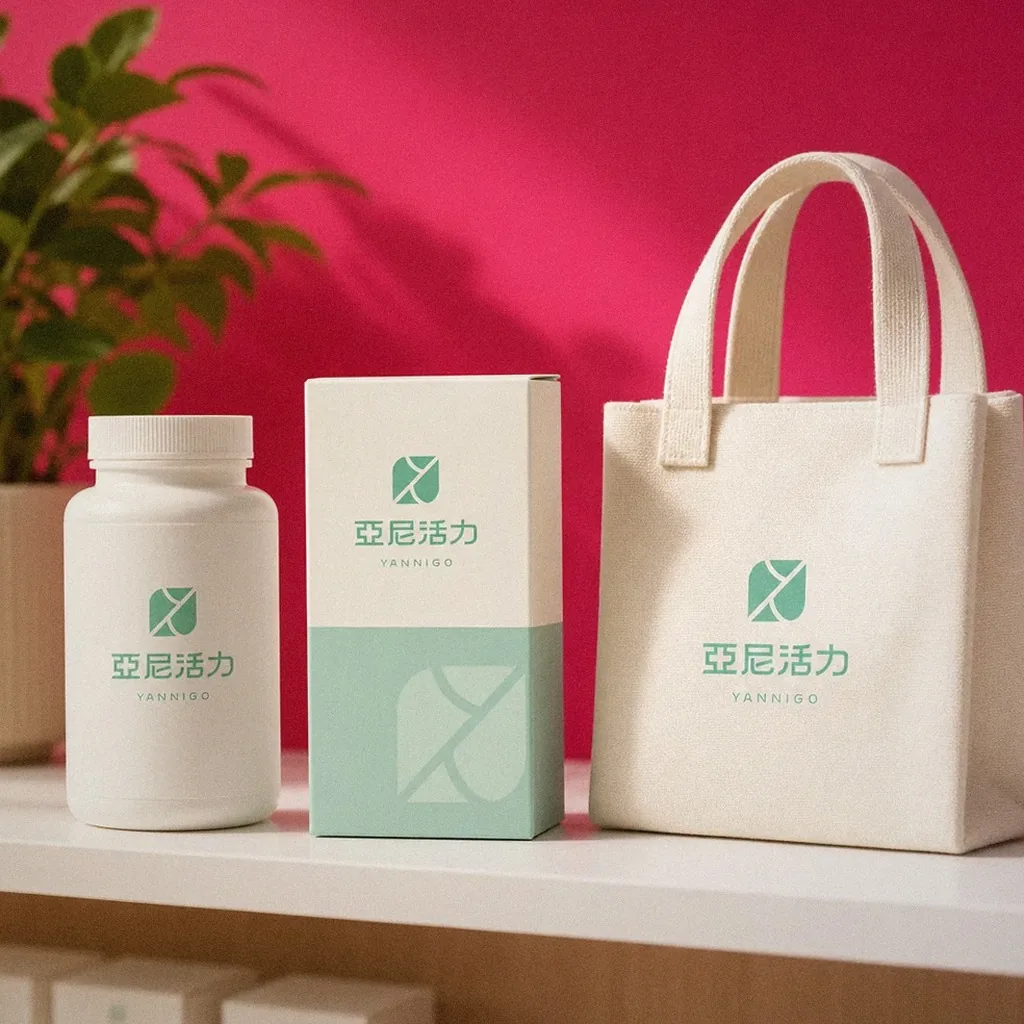Yani Vitality (YANNIGO) health supplement brand applied to a retail display shelf | Howdy Creative