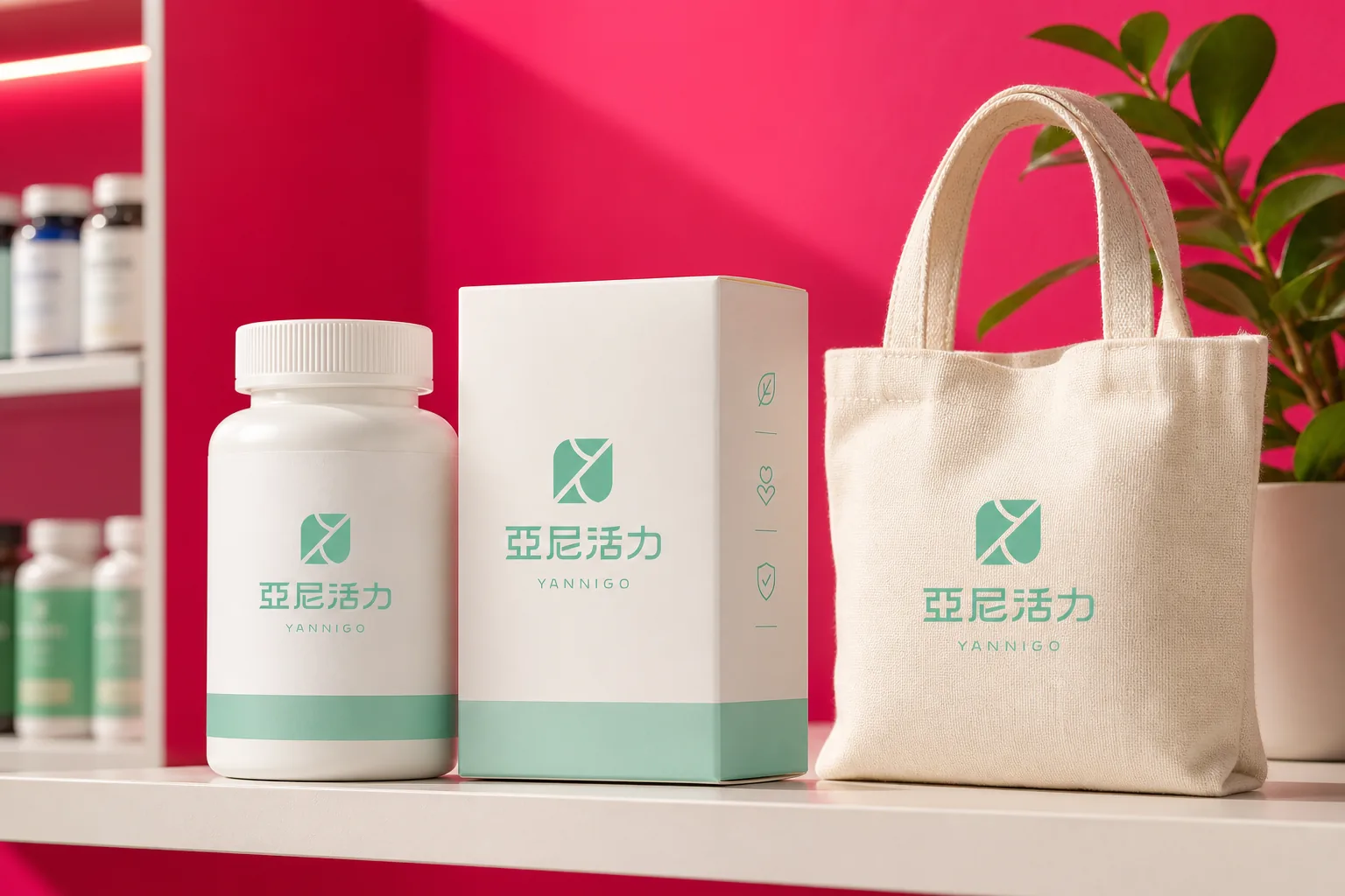 亞尼活力 YANNIGO 保健品牌藥妝陳列架應用示意｜好心地文創