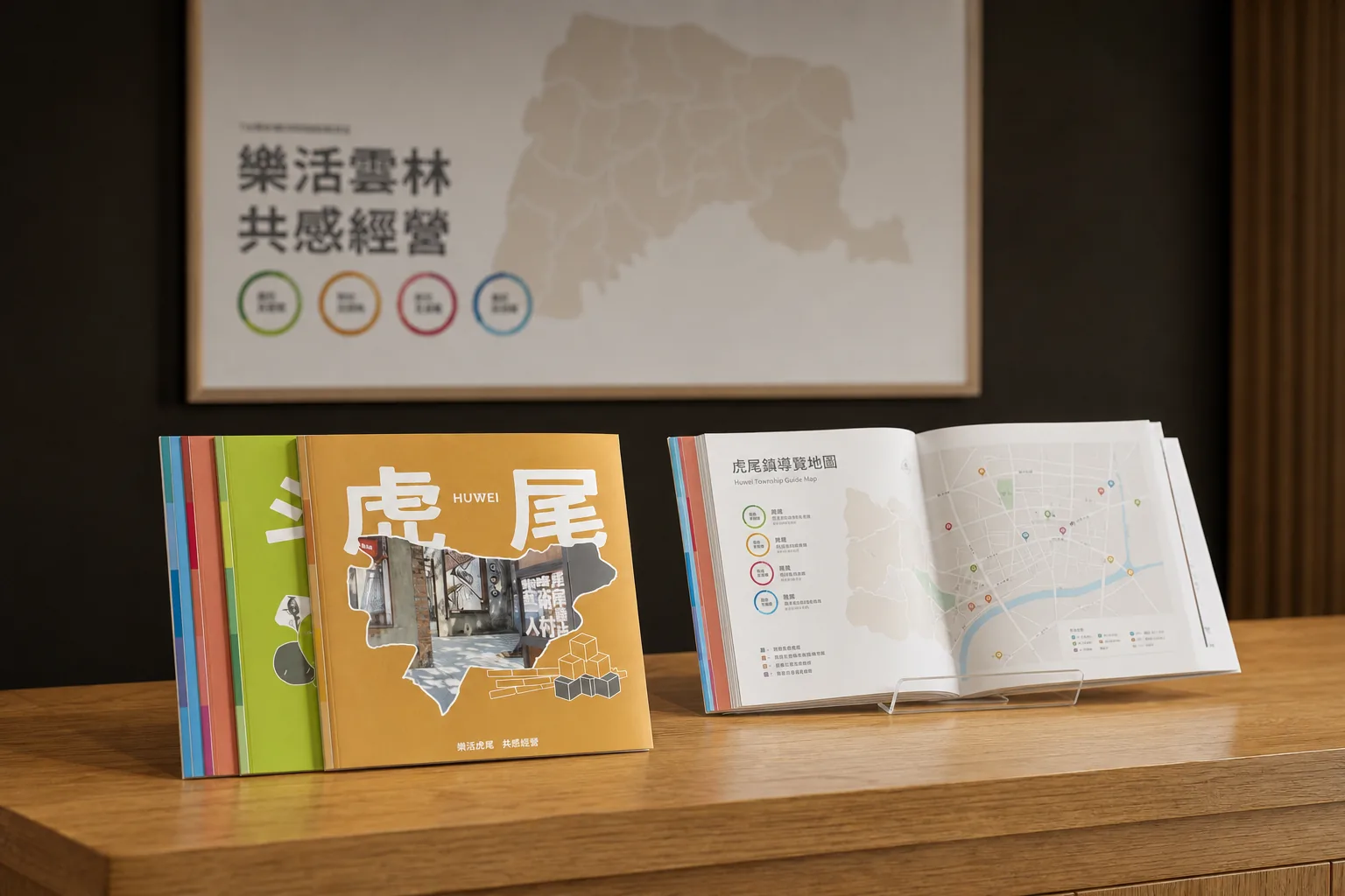 樂活雲林．雲林上場鄉鎮宣導手冊旅遊服務台陳列示意｜好心地文創