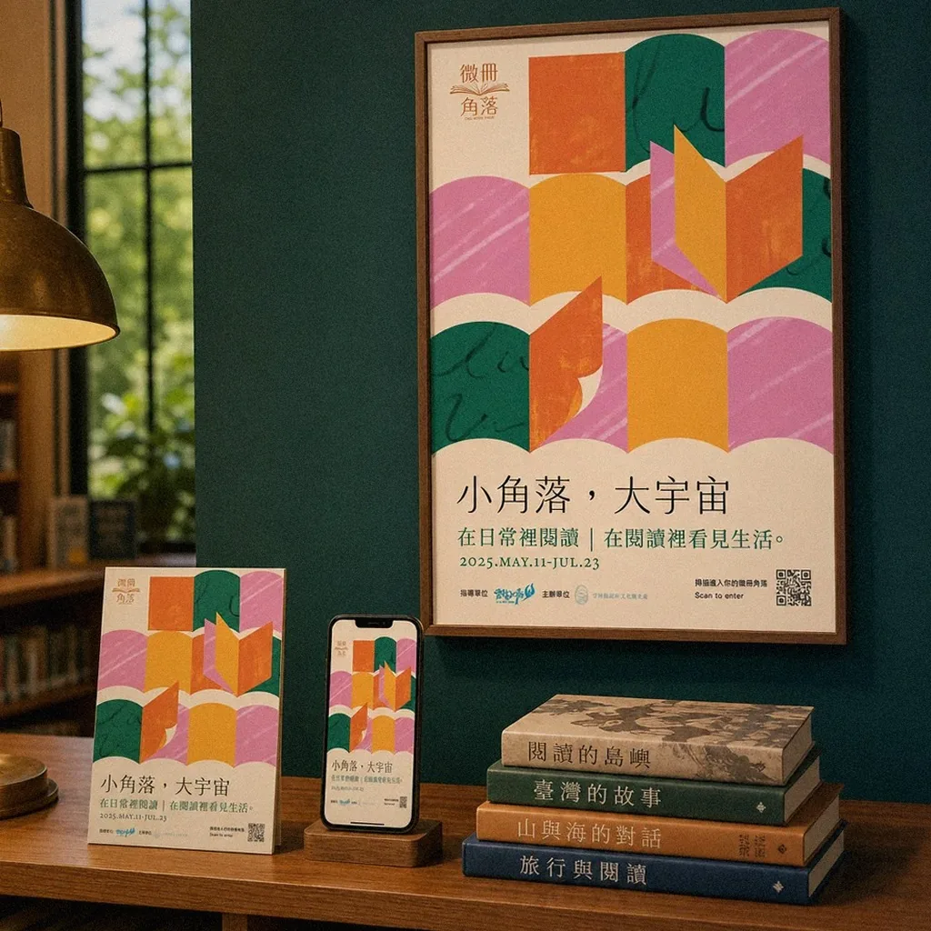 Yunlin's 'A Little Corner, A Big Universe' reading campaign key visual applied to a library reading corner | Howdy Creative